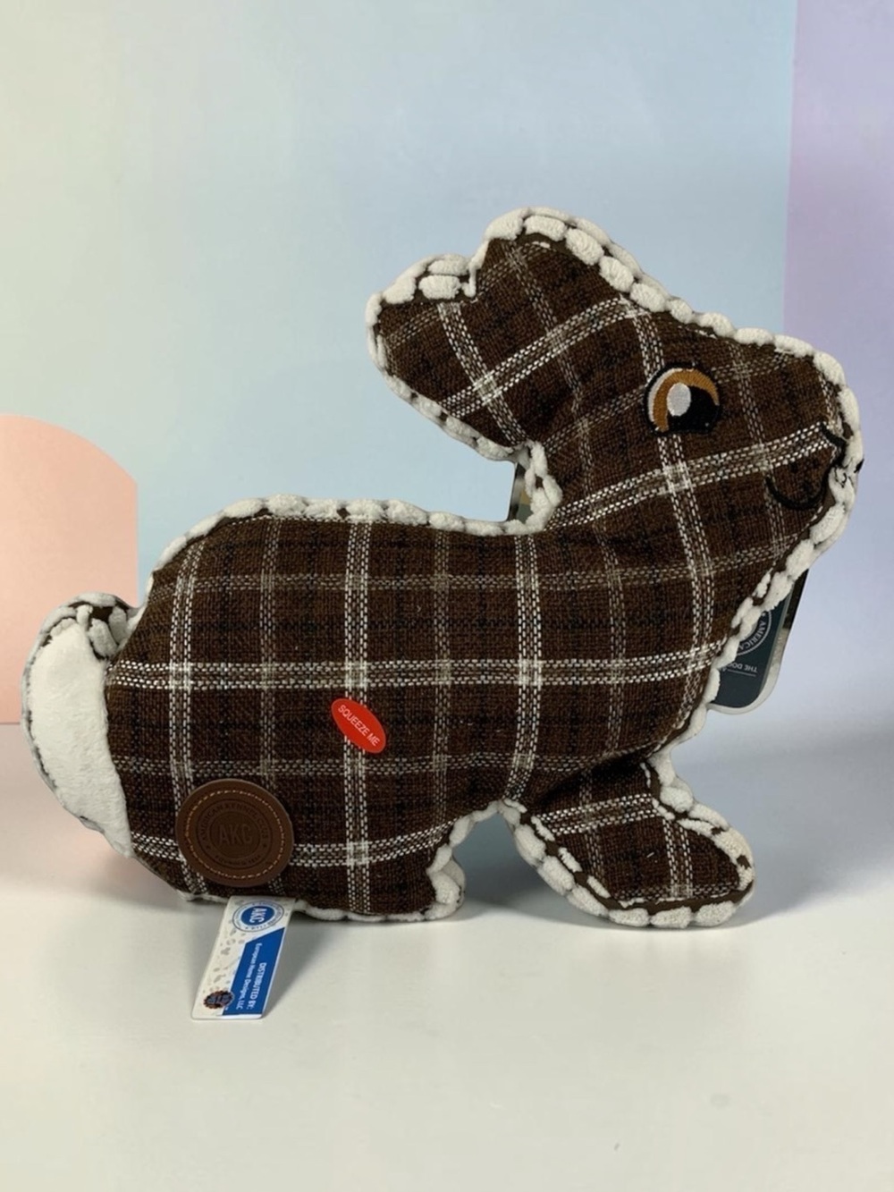 Dog Toss Toy European Home Burlap Bunny Brown White Country Plaid - Picture 15 of 15